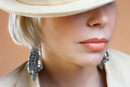 Close up shot of the full lips young blond womanの写真素材