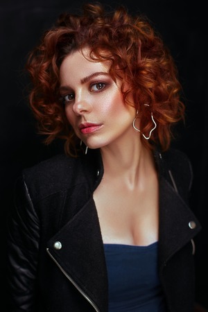 Portrait of beauty girl with Curly Hair.の写真素材