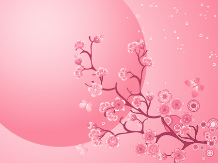 Beautiful spring nature scene with pink Cherry blossom treeのイラスト素材