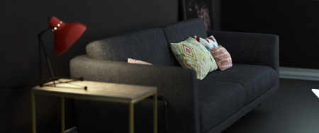 Gray Sofa with lamp in empty roomの写真素材