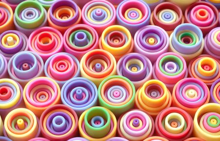 Abstract 3D background. Rainbow of colorful cylinder and tubesの写真素材