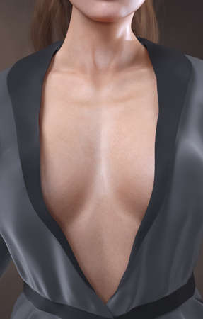 Topless beauty woman body covering her big breast. 3D-imageの写真素材