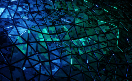 3d blue and green triangle backgroundの写真素材