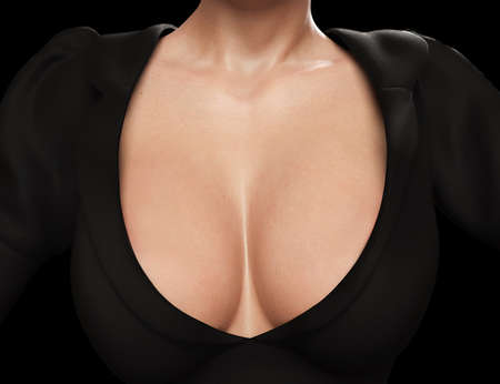 Beauty topless woman body covering her big breast.の写真素材