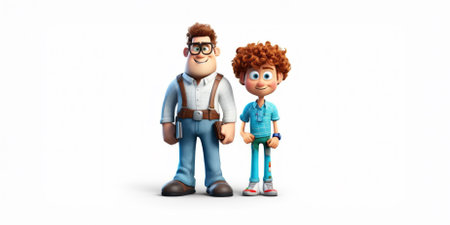 3d illustration of Father and son standing together isolated on white backgroundの素材