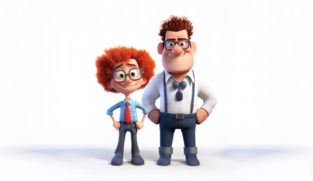 3d illustration of a young business man and a little boy standing togetherの素材