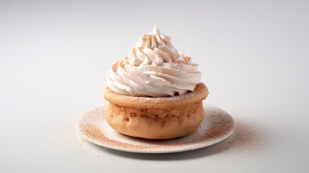 Cupcake with whipped cream on a white background, close-up. Food photography.の素材