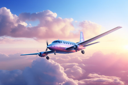 Passenger airplane flying in the blue sky. 3d render.の素材