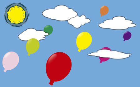 Globes of colors flying in the blue sky.のイラスト素材