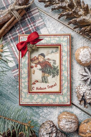 Russia. Krasnodar region. Krasnodar city. October 7, 2019. Photo studio on Proletarskaya street, 37. New Year's cards.の写真素材