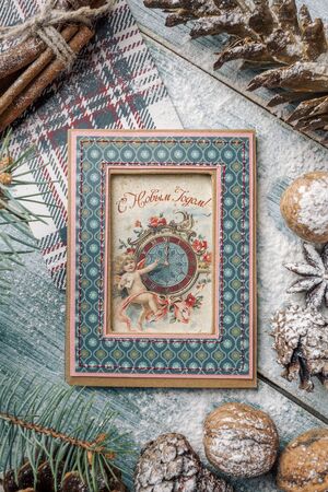 Russia. Krasnodar region. Krasnodar city. October 7, 2019. Photo studio on Proletarskaya street, 37. New Year's cards.の写真素材