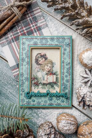 Russia. Krasnodar region. Krasnodar city. October 7, 2019. Photo studio on Proletarskaya street, 37. New Year's cards.の写真素材