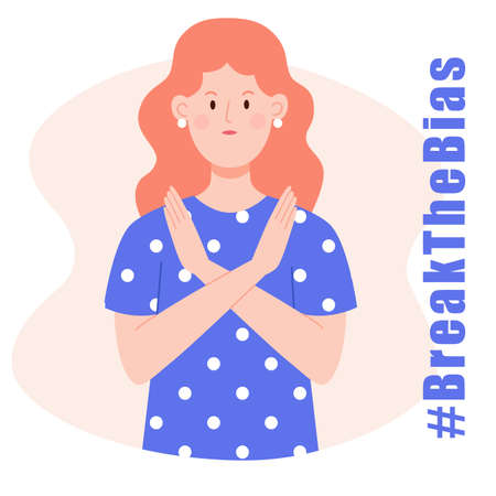 Woman with crossed arms. Break The Bias for International Women's Day. March 8. Vector illustration in flat style.のイラスト素材