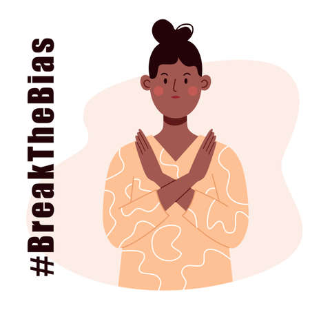 Woman with crossed arms. Break The Bias for International Women's Day. March 8. Vector illustration in flat style.のイラスト素材