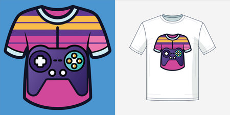 Retro videogame controller and t-shirt vector illustration graphic designのイラスト素材