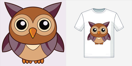 Cute owl and t-shirt. Vector illustration in cartoon styleのイラスト素材