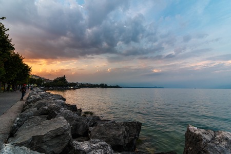 Desenzano del Garda waterfront on Lake Garda, Italyの写真素材