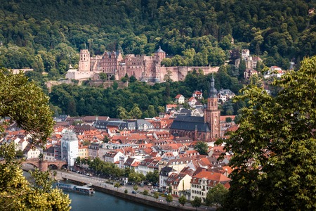 Ascent to the Philosopher's Path with a view of the Heidelberg Castle, Heidelberg, Baden-Wuerttemberg, Germanyのeditorial素材