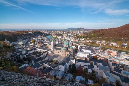 Panoramic view over Salzburg from the fortress Hohensalzburgのeditorial素材