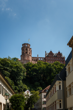 View of the castle in Heidelberg from the old town, Baden Wuerttemberg, Germanyのeditorial素材