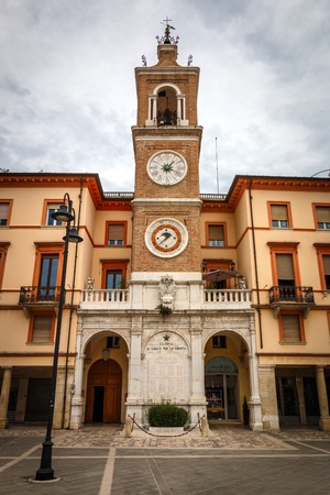 The clock tower Torre dell'Orologio in Rimini, Italyの写真素材