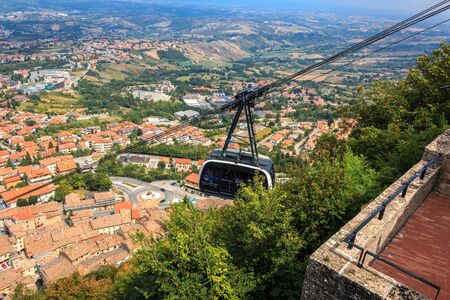 Cable car to the Mount Titano mountain station in San Marinoの写真素材