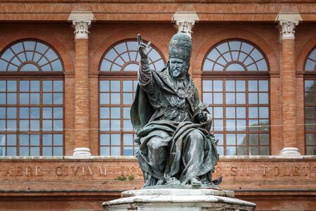 The statue of Paul Pope on the Piazza Cavour square in Rimini, Italyの写真素材