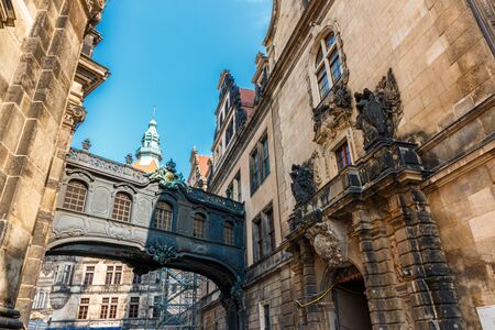 Residenzschloss with transition to the Hofkirche and view of the Hausmannsturm in Dresdenの写真素材