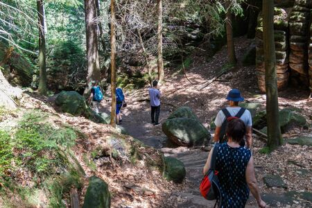 Hiking trail in the Sweden holes in the Elbsandsteingebirge in the Saxon Switzerlandの写真素材