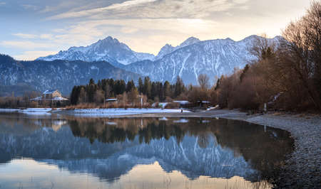 View from Forggensee to the AllgÃ¤u Alpsのeditorial素材