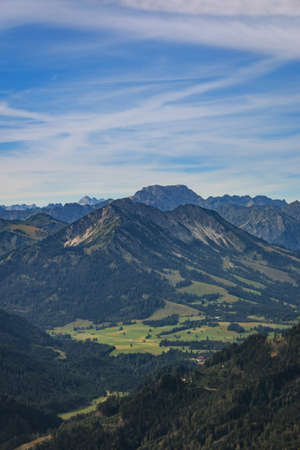 View from the summit Edelsberg of the AllgÃ¤u Alps mountainsの写真素材