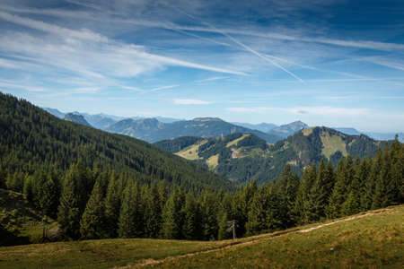 Panoramic view of the mountains in the AllgÃ¤u Alpsの写真素材