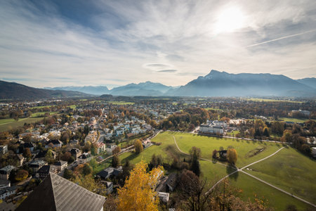 Mountain panorama View from the fortress Hohensalzburg, Salzburg, Austriaのeditorial素材