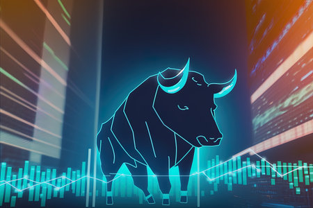 Bull in the sign of growth on the stock exchange, AI Generatedの素材