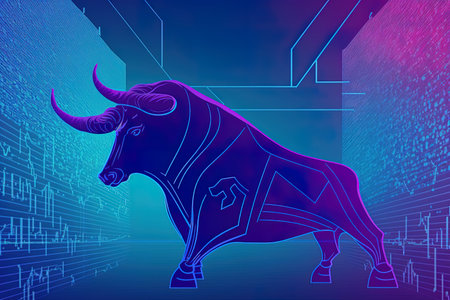 Bull in the sign of growth on the stock exchange, AI Generatedの素材