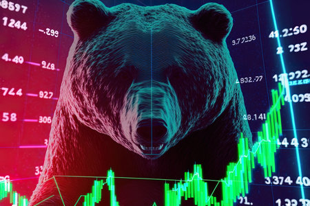 Bear and share price in the sign of a bear market on the stock exchangeの素材