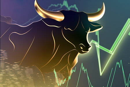 Bull and share price in the sign of a bull market on the stock exchange, AI Generatedの素材