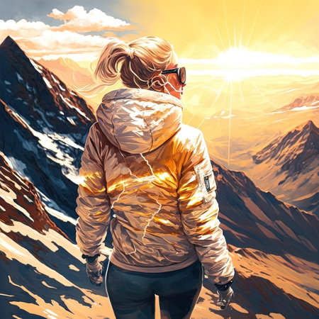 A woman has reached the top of the mountain as a symbol of activity, AI Generatedの素材