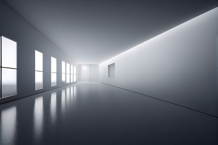 White illuminated hallway, 3D background, AI Generatedの素材