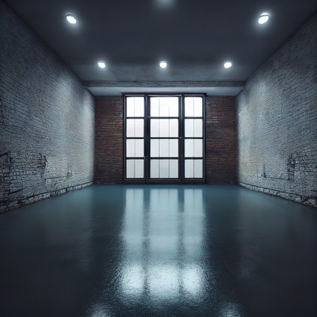 Interior of empty room with brick wall and floor, 3d renderの素材