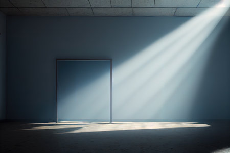 3d rendering of empty room with light rays coming from the windowの素材
