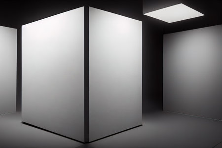 White illuminated room with exhibition wall, 3D background illustration, AI Generatedの素材