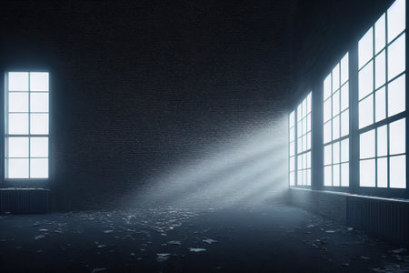 Dark empty room with window and rays of light. 3D renderingの素材
