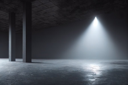 Empty garage illuminated, 3D background illustration, AI Generatedの素材