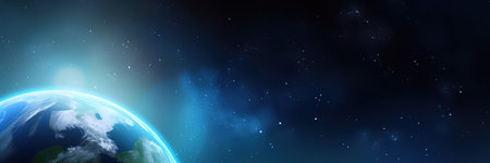 Space with view to earth background banner, AI Generatedの素材