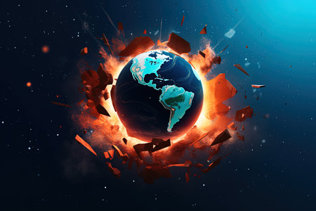 View from space of the burning earth Background banner, AI Generatedの素材