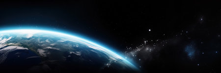 Space with view to earth background banner, AI Generatedの素材