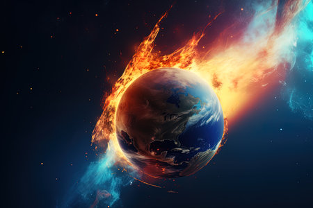 View from space of the burning earth Background banner, AI Generatedの素材