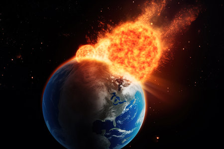 View from space of the burning earth Background banner, AI Generatedの素材