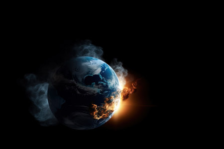 View from space of the burning earth Background banner, AI Generatedの素材